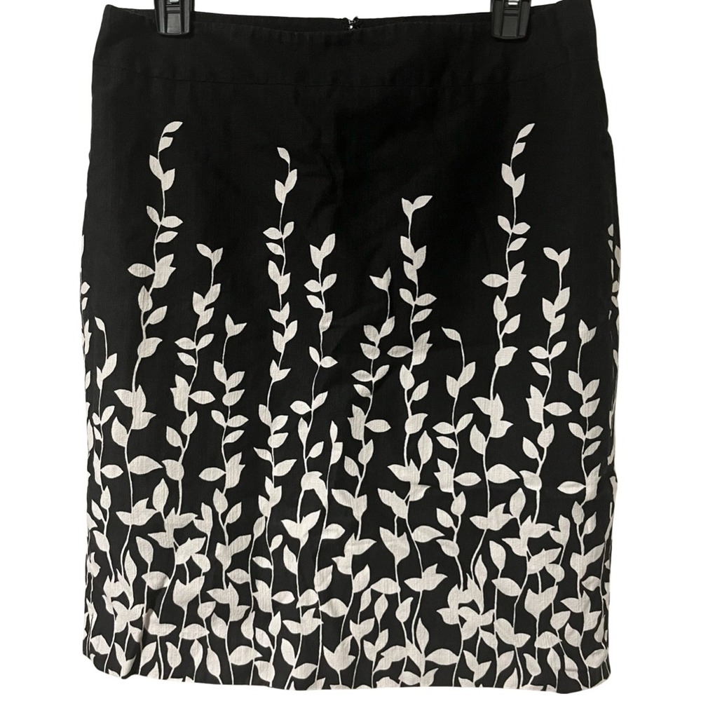 Ann Taylor Black White Floralâ Botanical Vine Print Cotton Pencil Skirt Size 8